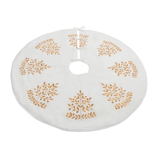 Melrose 48" White Metallic Leaf Christmas Tree Skirt